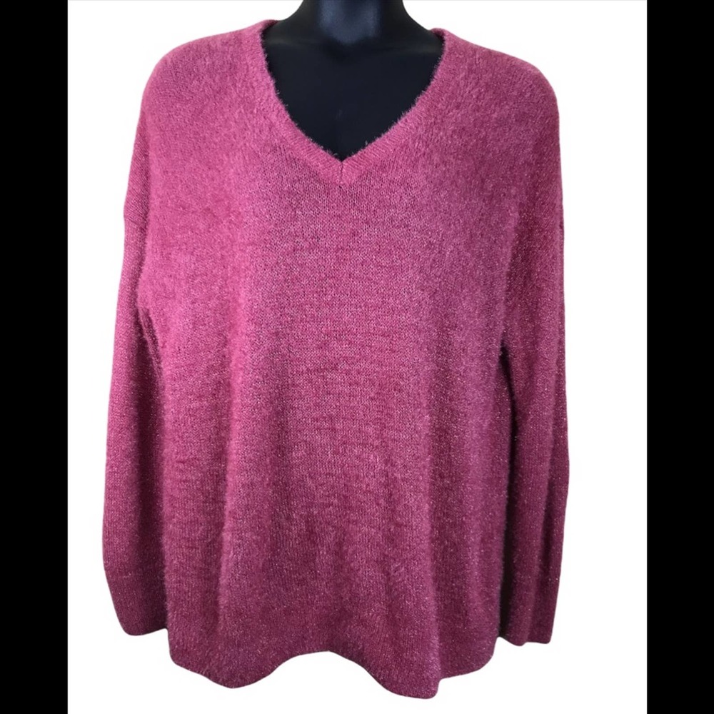Women's V-Neck Cozy Knit Sweater - Rose